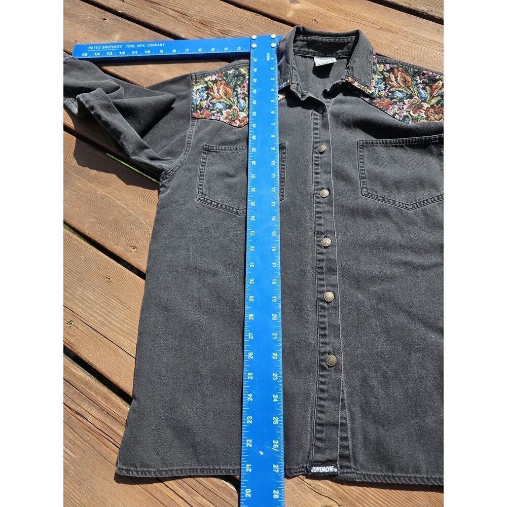 VTG Jordache Black Wash Denim Womens Shirt Med Tapestry Floral Cottagecore 90s - Picture 7 of 8